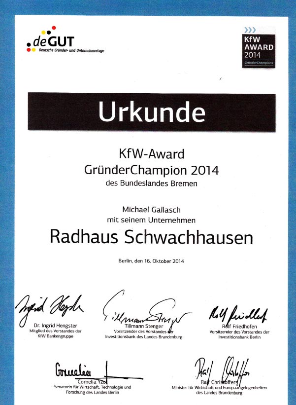 KfW-Award Landessieger 2014 im Bundesland Bremen